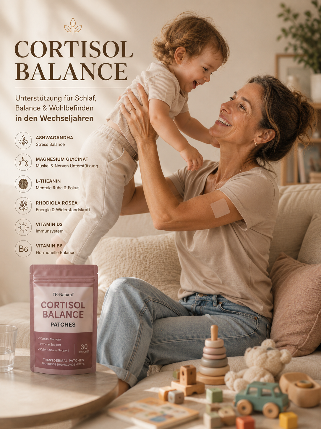 30-Pflaster Cortisol Transdermal-Pflaster 🌸 Natürliche Balance in den Wechseljahren
