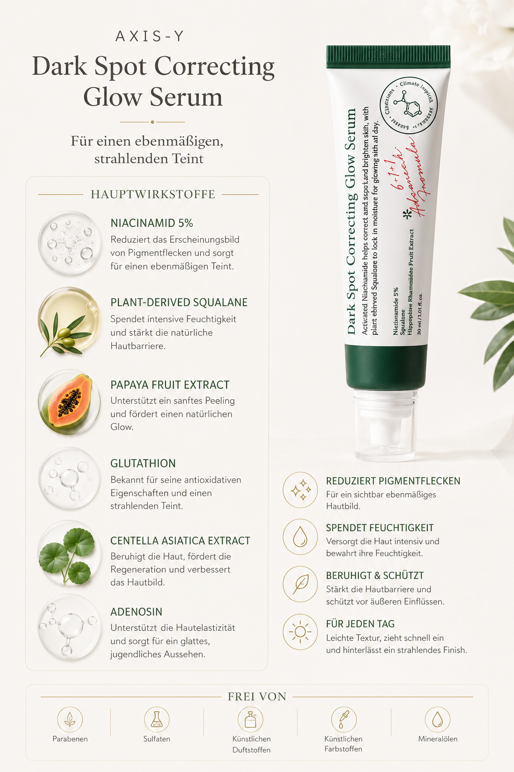 Dunkle Flecken korrigierendes Glow-Serum hellt Pigmentflecken auf, 5 % Niacinamid-Essenz, entfernt dunkle Flecken, Feuchtigkeitscreme, Hautpflege