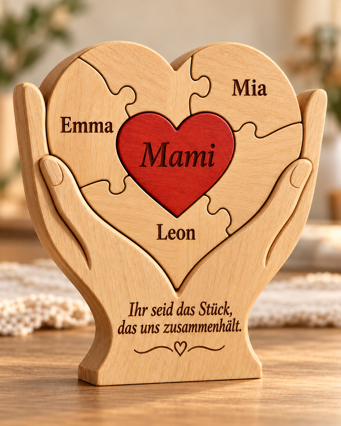 Ein Herz, das uns verbindet ❤️ Personalisiertes Familienpuzzle aus Holz – Ein liebevolles Geschenk voller Erinnerungen