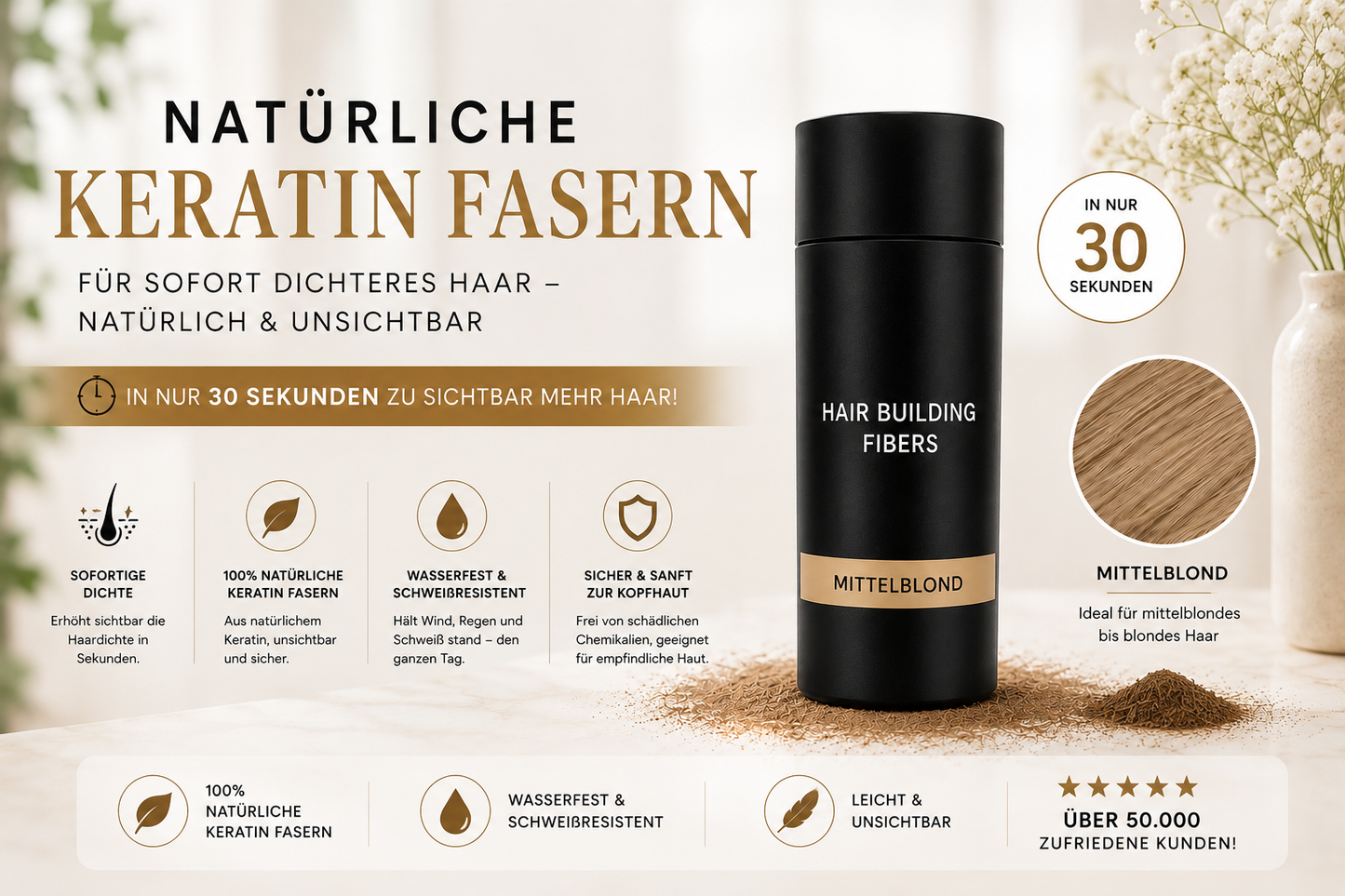 Volles Haar in 30 Sekunden – Sofort natürlich dichteres Haar ⭐⭐⭐⭐⭐