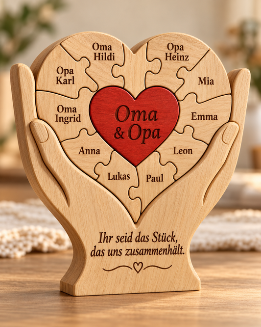 Ein Herz, das uns verbindet ❤️ Personalisiertes Familienpuzzle aus Holz – Ein liebevolles Geschenk voller Erinnerungen