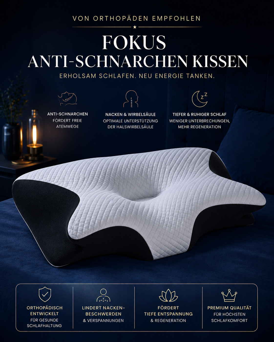 Von Orthopäden empfohlen – Ergonomisches Anti-Schnarch Memory-Kissen