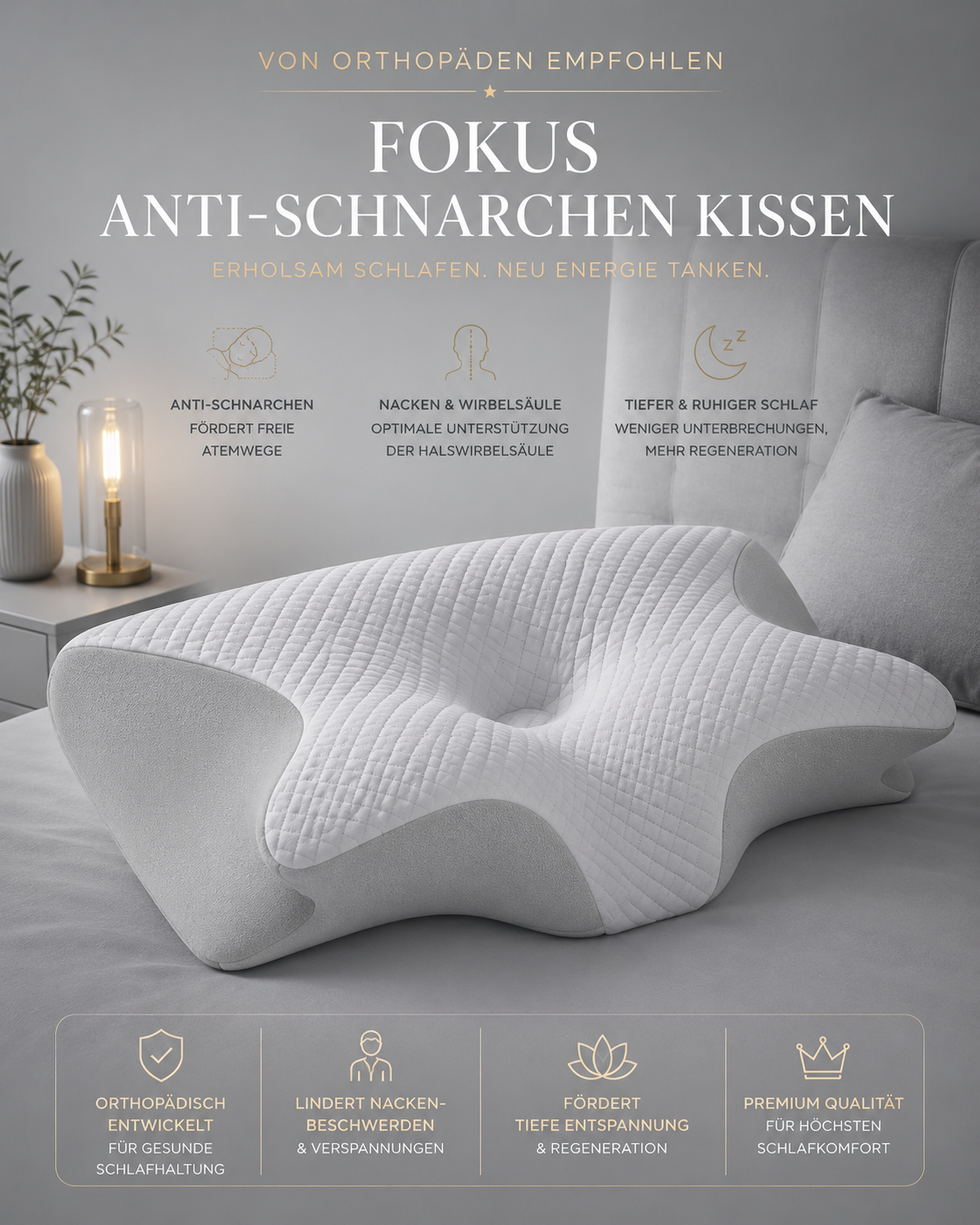 Von Orthopäden empfohlen – Ergonomisches Anti-Schnarch Memory-Kissen