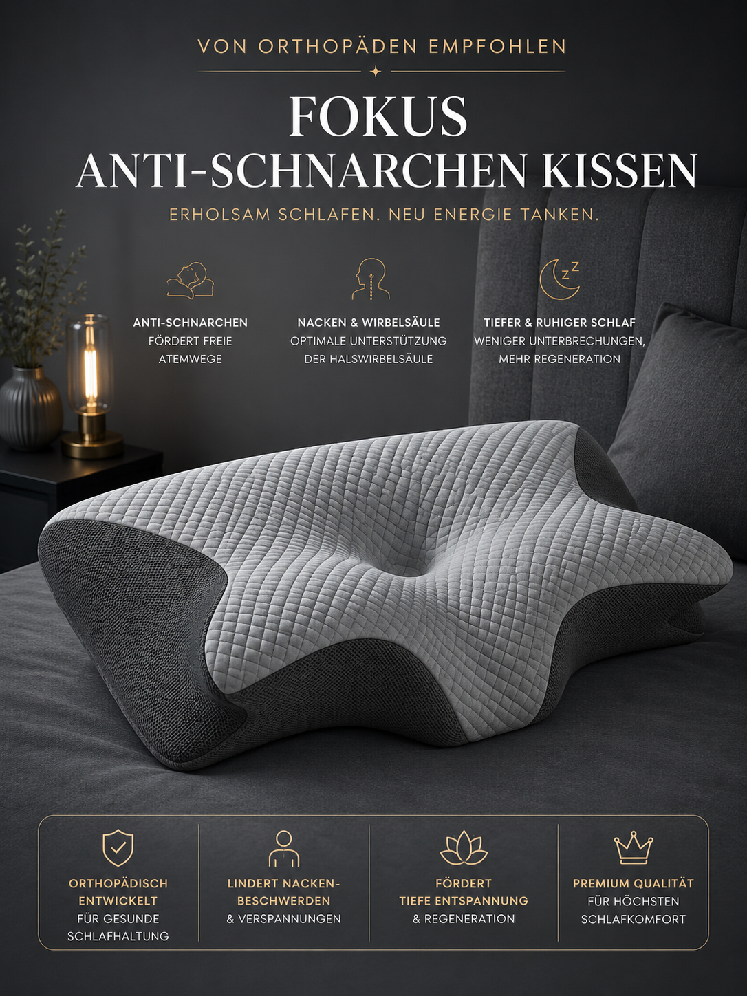 Von Orthopäden empfohlen – Ergonomisches Anti-Schnarch Memory-Kissen