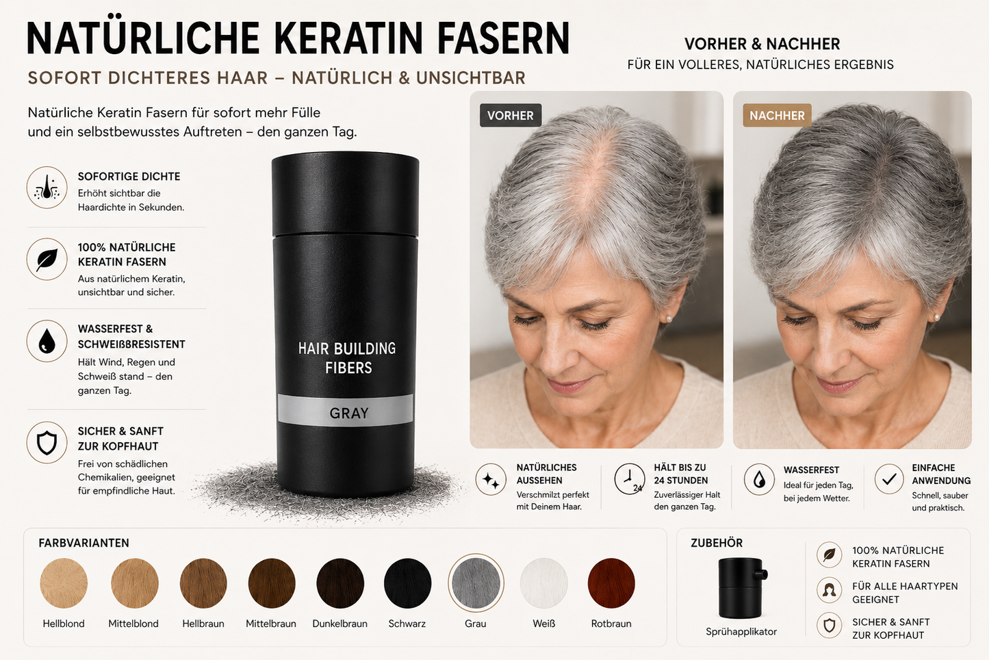 Volles Haar in 30 Sekunden – Sofort natürlich dichteres Haar ⭐⭐⭐⭐⭐